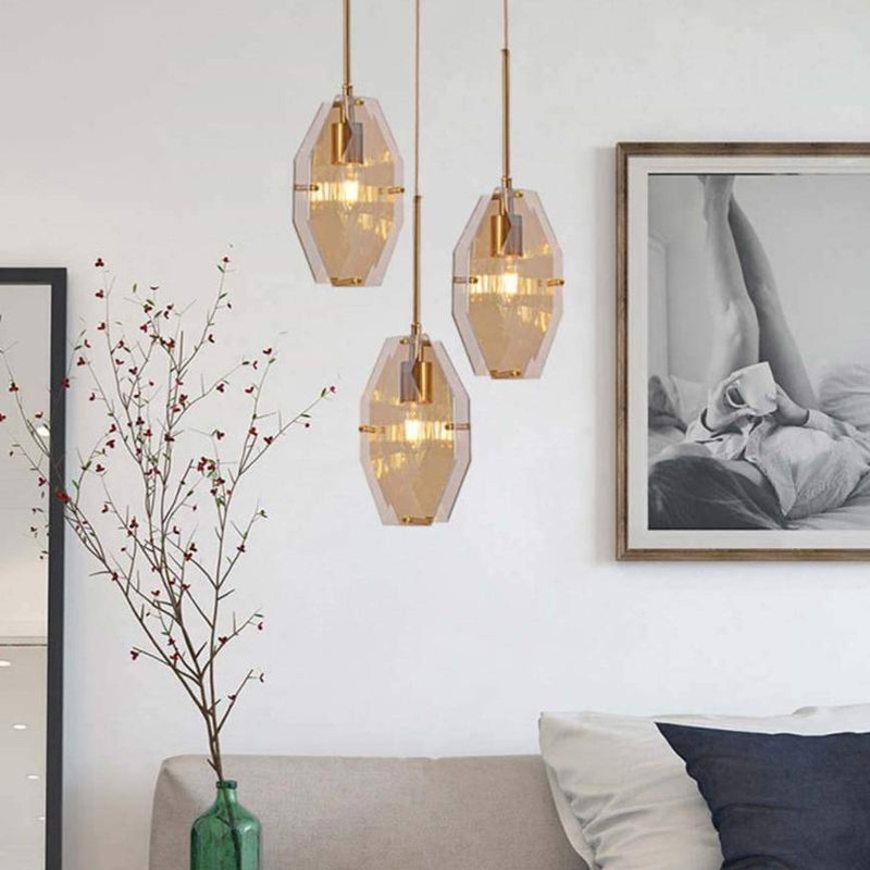 Suspension design LED aux formes géométriques en verre Luxury