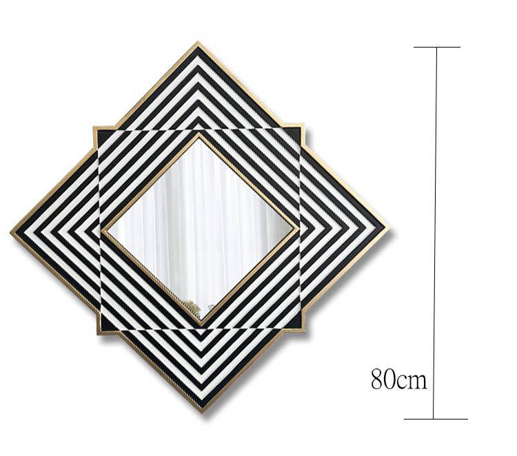 Miroir mural en losange et bandes noires et blanches en bois Frame