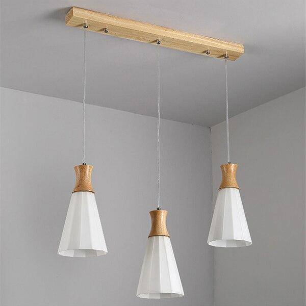 Suspension scandinave LED blanche avec abat-jour bois