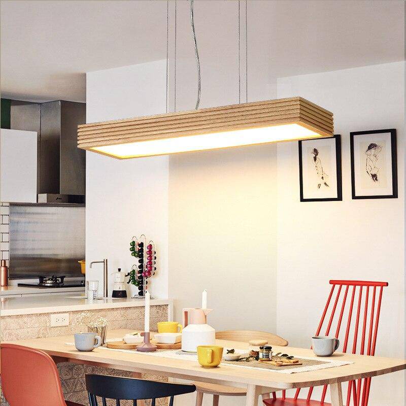 Lustre moderne à LED avec rectangle aux bords épais en bois Fly