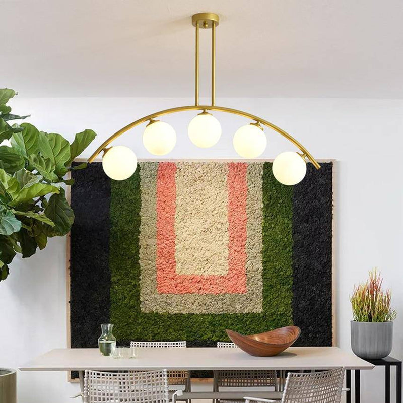 Lustre design LED avec bras arrondi doré et boules en verre Luxury