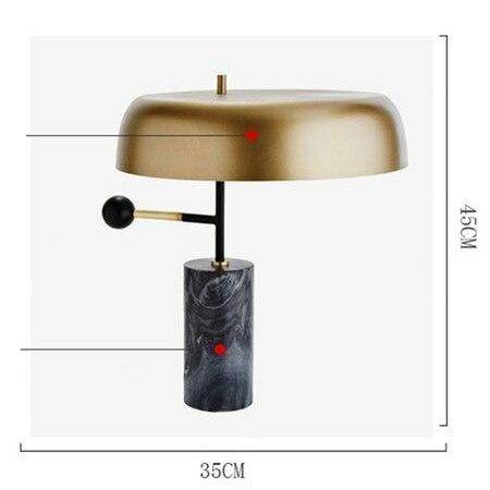 Lampe à poser design LED en marbre avec abat-jour arrondi doré