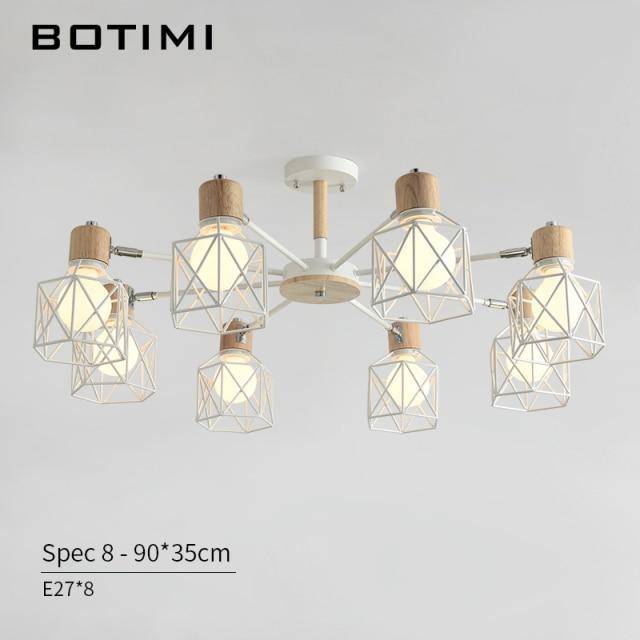 Lustre moderne LED bois avec plusieurs abat-jours en métal
