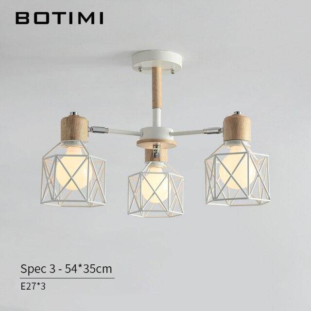 Lustre moderne LED bois avec plusieurs abat-jours en métal