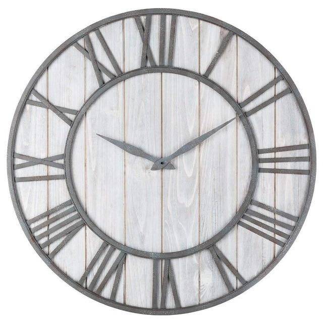 Horloge murale ronde en bois et métal avec chiffres romain style industriel 40cm
