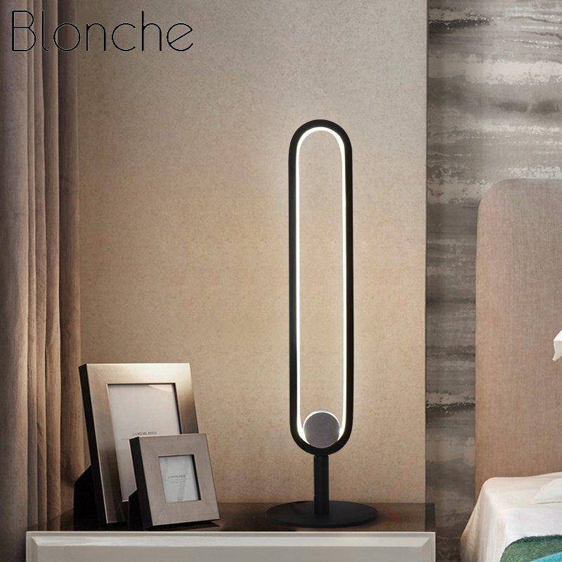 Lampe à poser design à LED avec anneau métal noir Loft