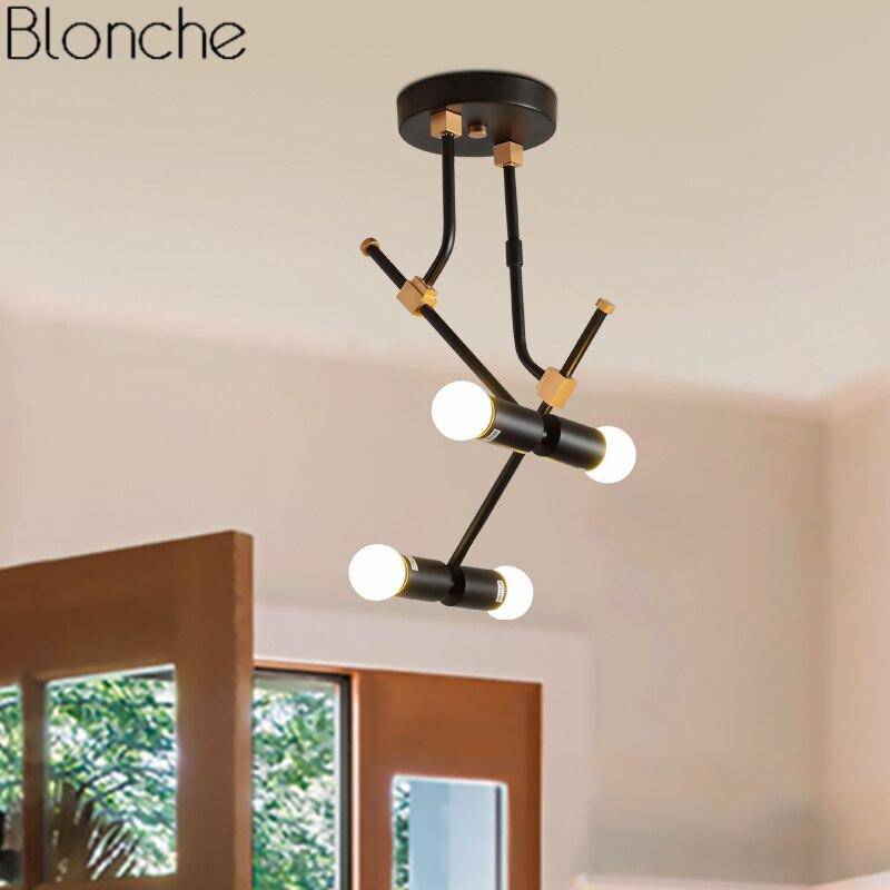 Suspension moderne à LED en métal noir et branches rétro