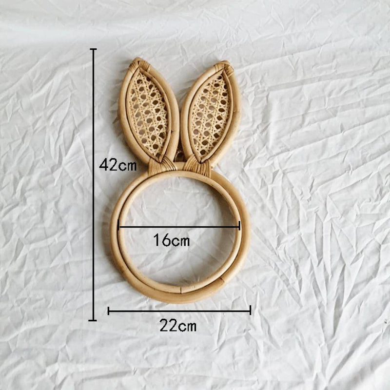 Miroir mural rond en rotin avec oreilles de lapin