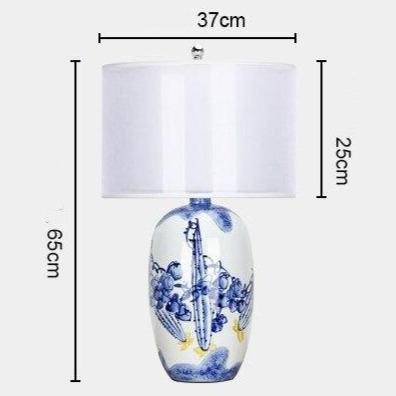 Lampe à poser LED en céramique blanc et bleu avec abat-jour style Japonais