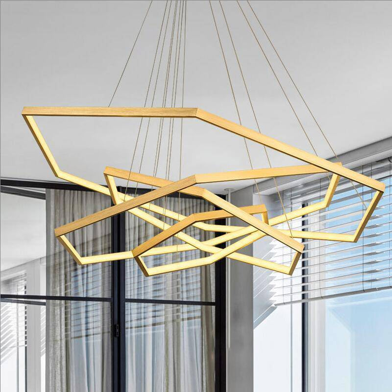 Lustre design LED avec anneaux dorés au style géométrique Luxury