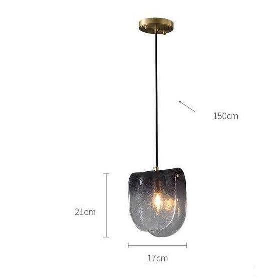 Suspension design LED dorée avec abat-jour en tuile de verre