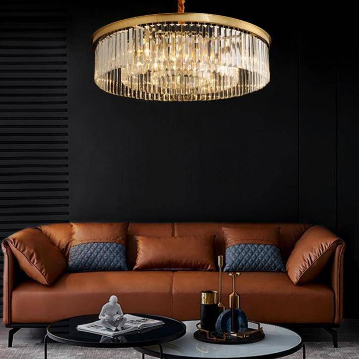 Suspension design LED abat-jour rond en verre et bordure dorée Luxury