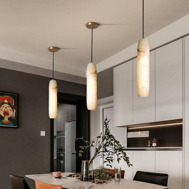 Suspension design LED avec abat-jour en marbre blanc Luxury