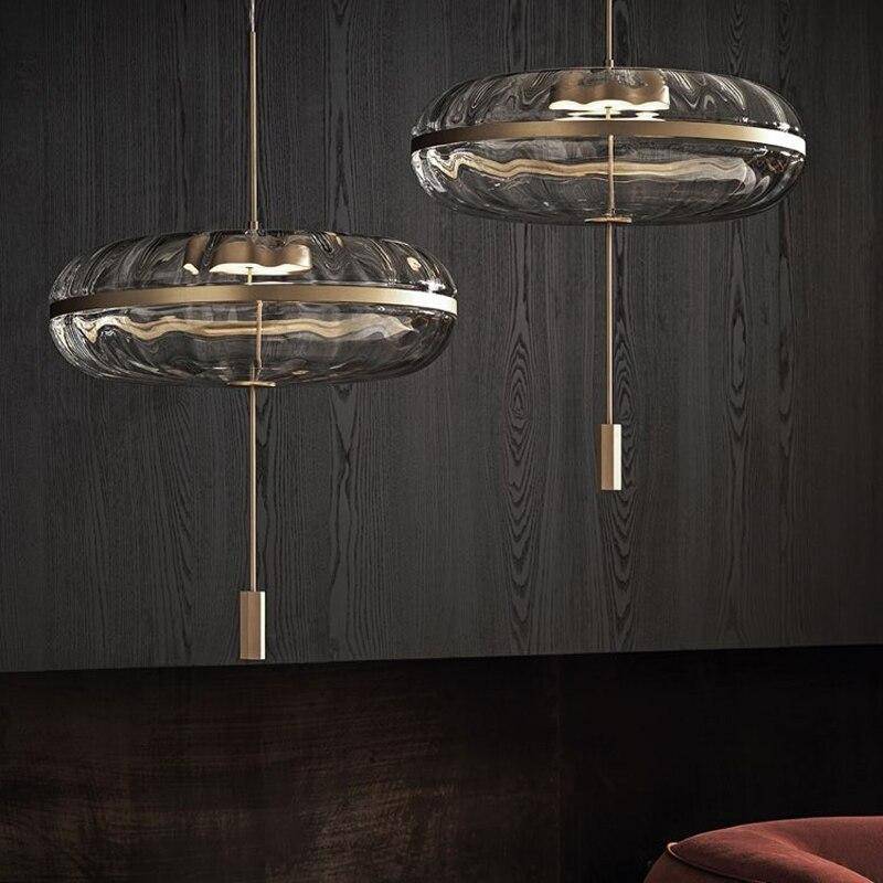 Suspension design LED en verre arrondi avec cercle doré Luxury