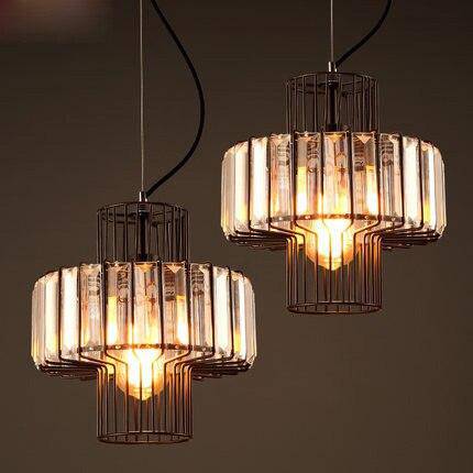 Suspension retro LED avec abat-jour en métal et verre Cristal