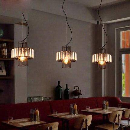 Suspension retro LED avec abat-jour en métal et verre Cristal