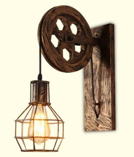 Applique murale rustique poulie avec cage industrielle