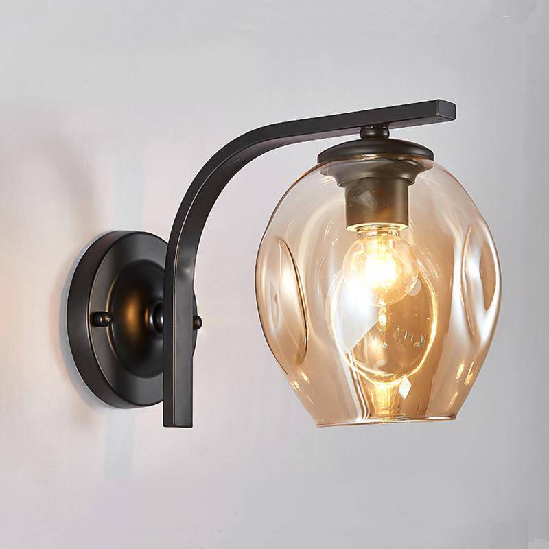 Applique murale design à LED métal avec abat-jour en verre soufflé Loft