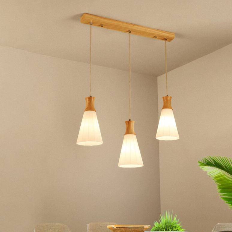 Suspension scandinave LED blanche avec abat-jour bois