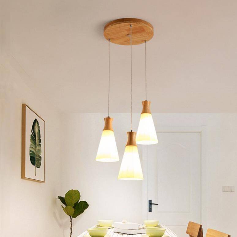 Suspension scandinave LED blanche avec abat-jour bois