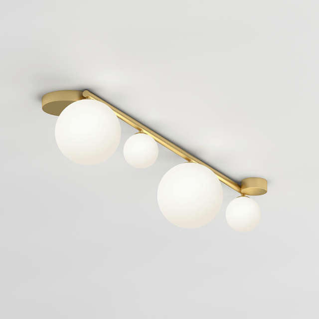Plafonnier design à LED en métal doré et boules en verre style géométrique