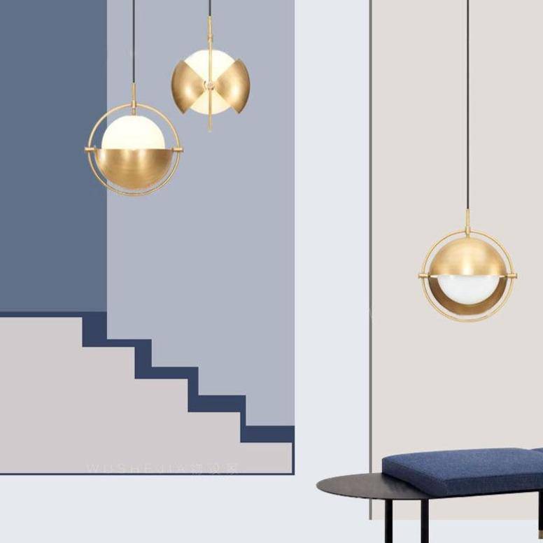 Suspension design à LED avec abat-jour en métal doré style Ball