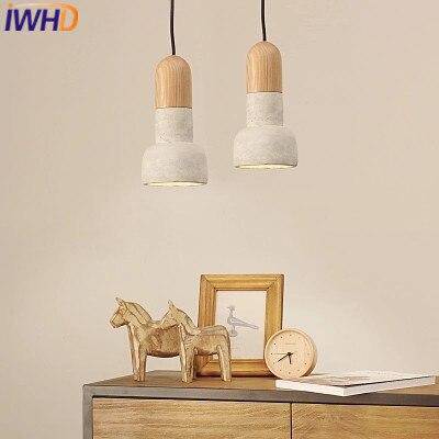 Suspension design LED arrondie en bois et ciment Loft