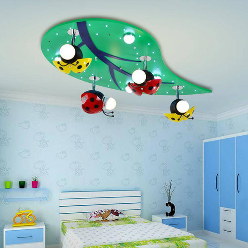 Plafonnier enfant LED en forme de feuille avec coccinelle