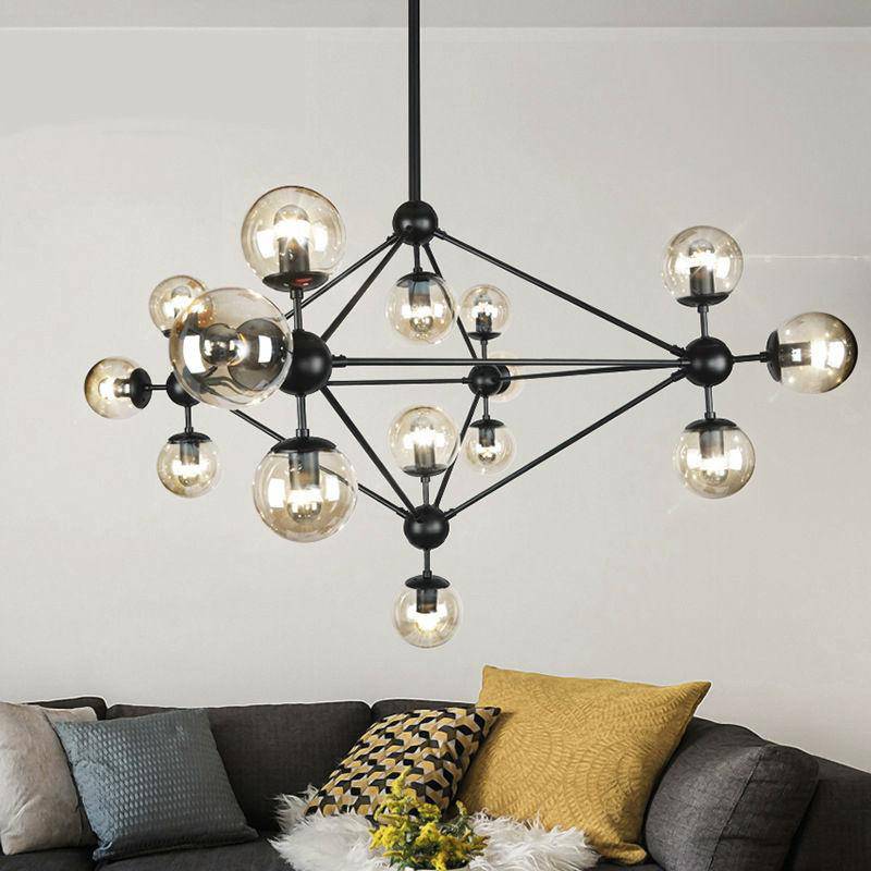 Lustre design noir avec plusieurs branches et verre Livewin