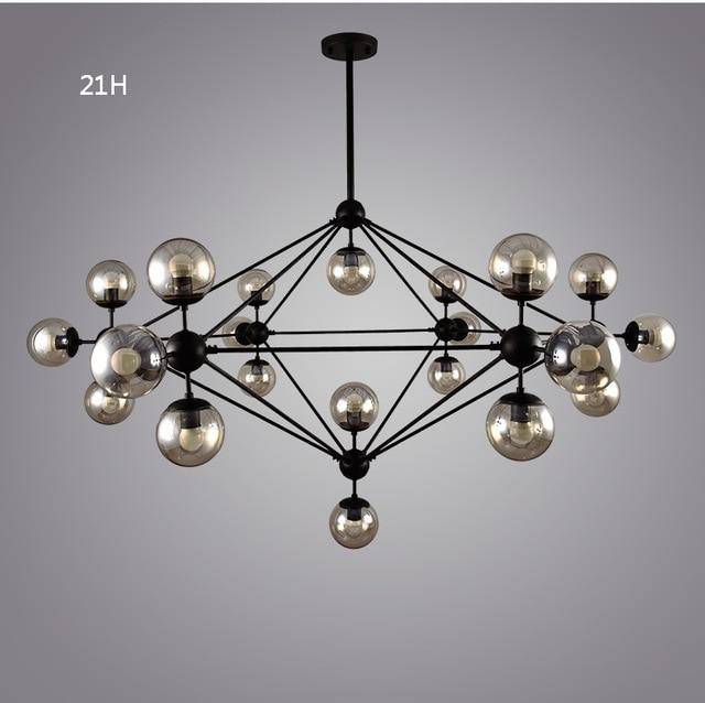 Lustre design noir avec plusieurs branches et verre Livewin