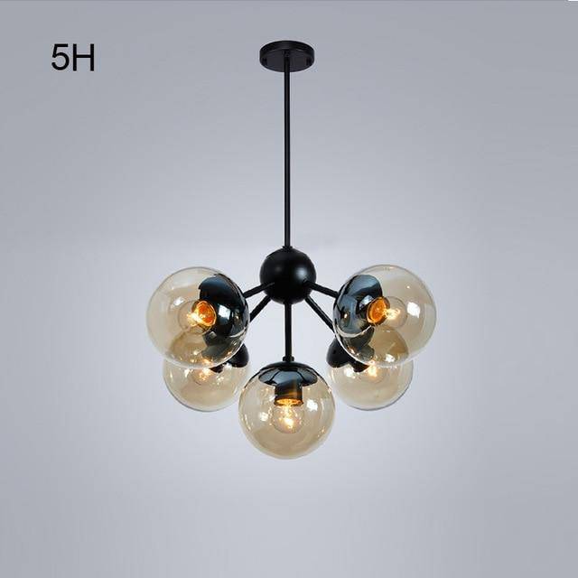 Lustre design noir avec plusieurs branches et verre Livewin