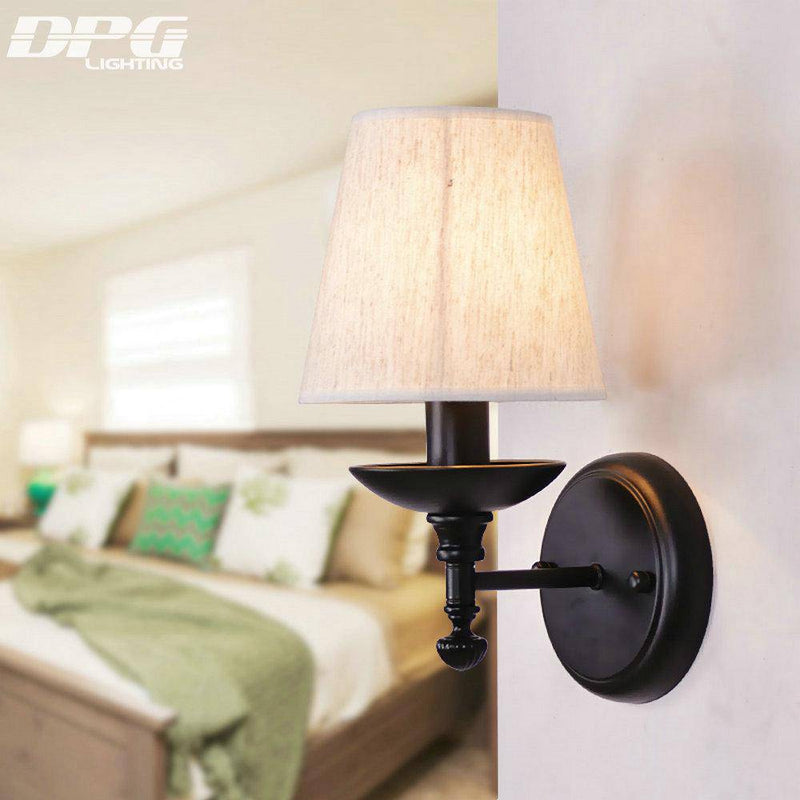 Applique murale LED rustique avec abat-jour en tissu