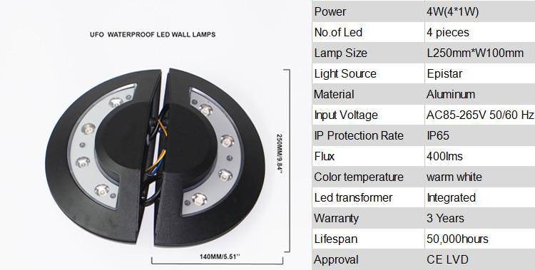 Applique extérieur LED demi-cercle noire Lighting
