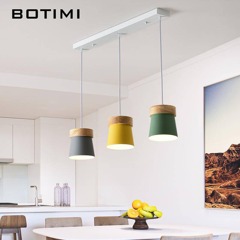 Suspension triple à LED en bois et métal de couleur