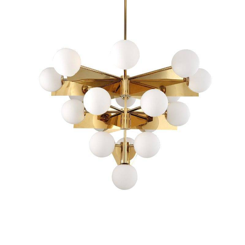 Lustre design à LED doré avec boules en verre