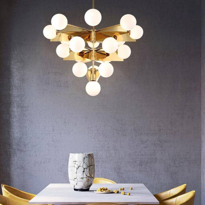 Lustre design à LED doré avec boules en verre