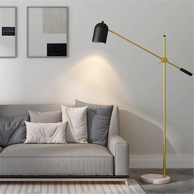 Lampadaire moderne LED ajustable doré et base marbrée