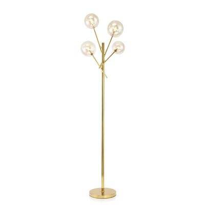 Lampadaire design LED doré avec branches et boules de verre Rotated