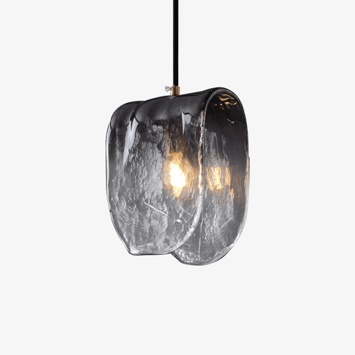 Suspension design LED dorée avec abat-jour en tuile de verre