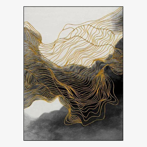 Tapis rectangle design noir et blanc à détail doré