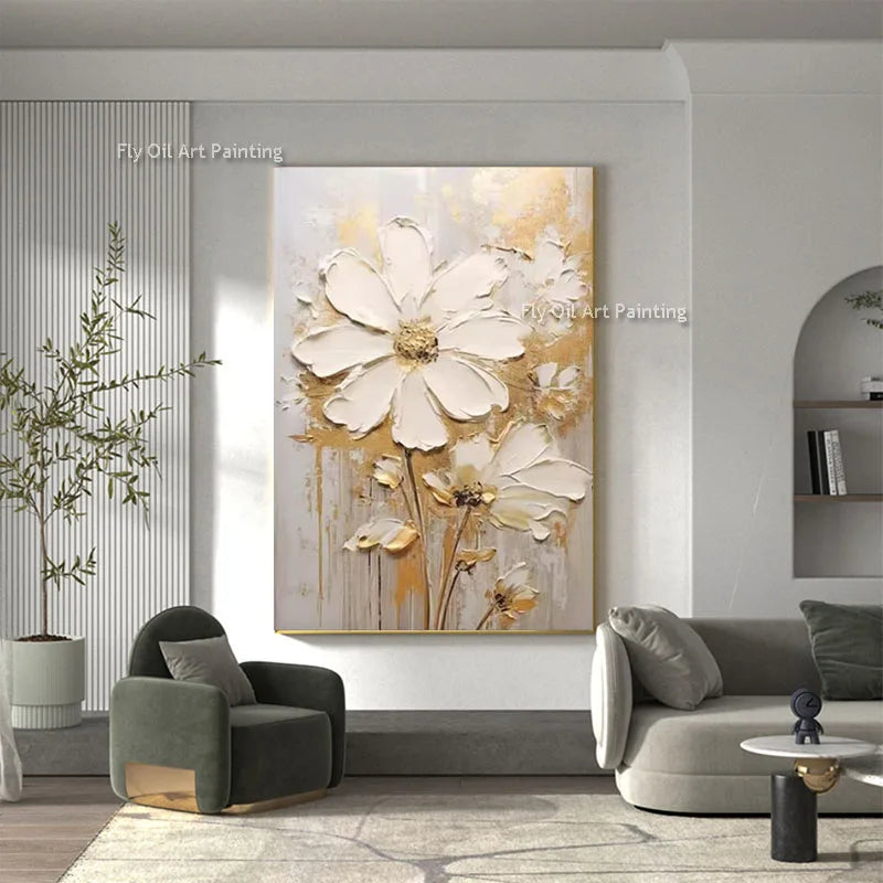 grande peinture à lhuile fleurs abstrait art mural décor intérieur - vue 7 sur 7
