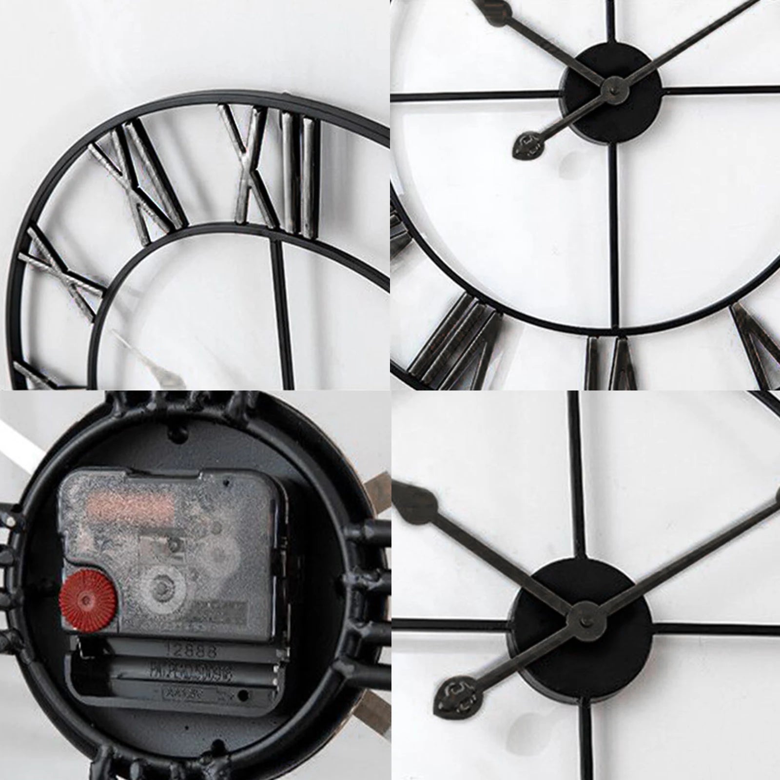 horloge murale vintage en métal silencieuse avec chiffres romains - vue 6 sur 7