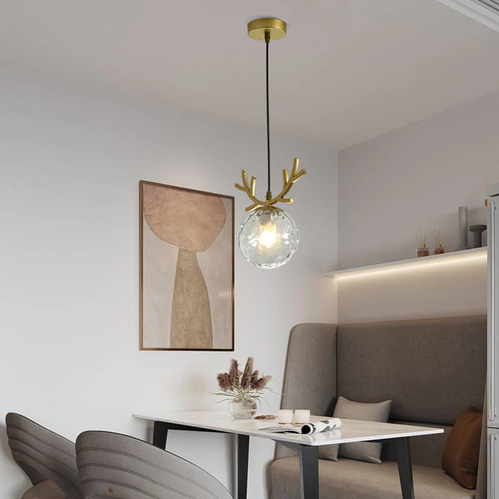 suspension en verre design vintage luminaire plaqué or moderne - vue 5 sur 10