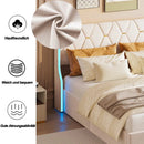 160x200 storage bed with slatted base, Bedside wing lights, Double bed，Hydraulic type, velvet fabric, beige