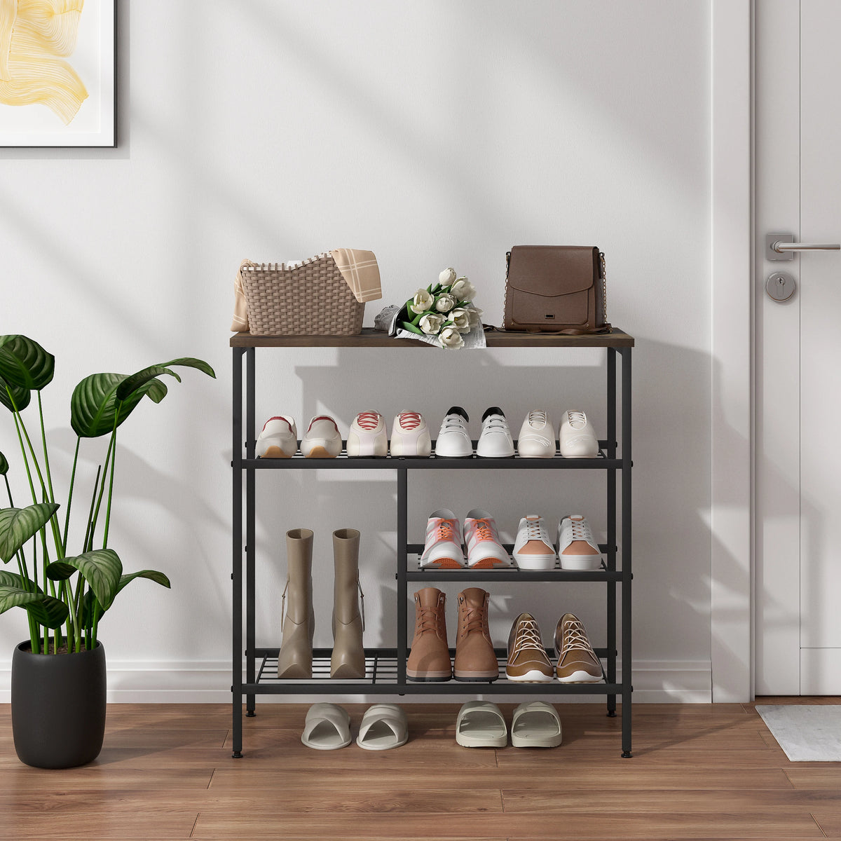 étagère à chaussures en métal avec 4 niveaux de rangement ouverts - vue 7 sur 7