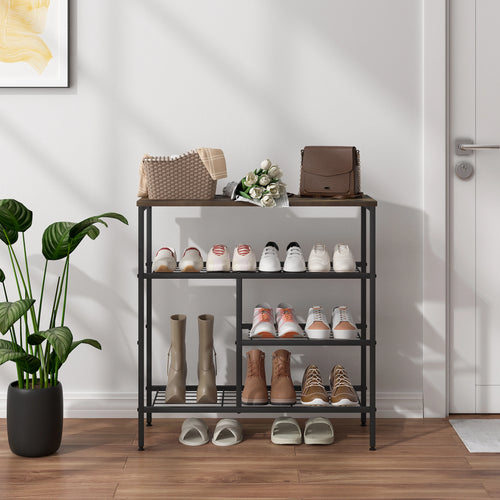 étagère à chaussures en métal avec 4 niveaux de rangement ouverts - vue 7 sur 7