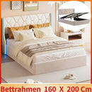 160x200 storage bed with slatted base, Bedside wing lights, Double bed，Hydraulic type, velvet fabric, beige