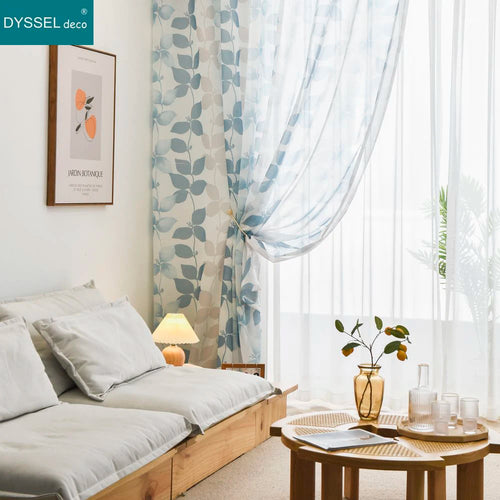 Voilage motif feuilles et fleurs style champetre salon