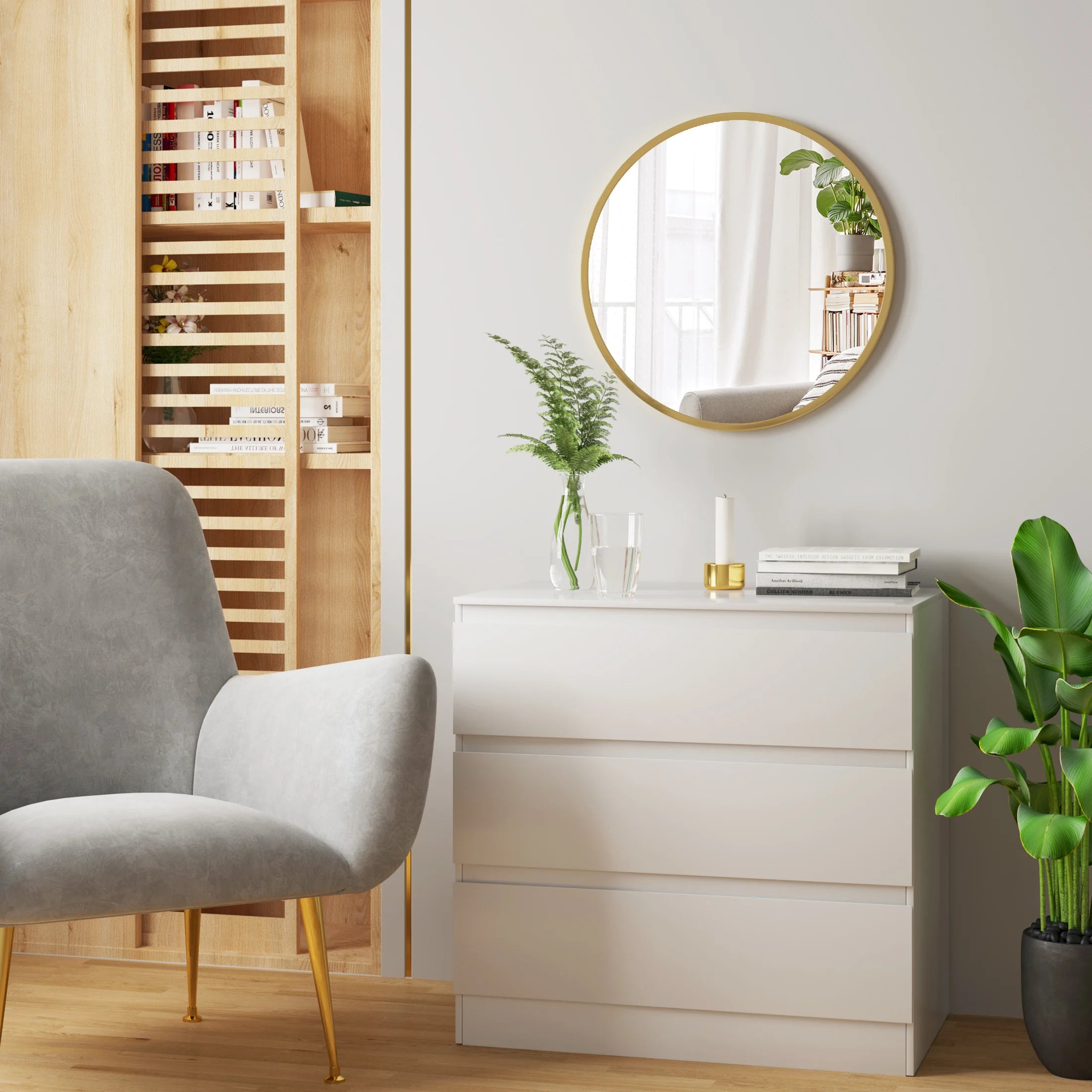 miroir suspendu rond moderne avec cadre en métal doré décoratif - vue 9 sur 8