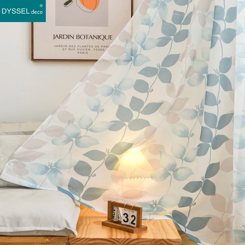 Voilage motif feuilles et fleurs style champetre salon - vue 5 sur 8